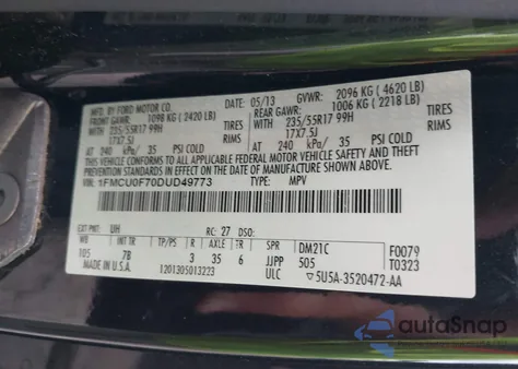 2013 Ford Escape S из США, поврежденный, VIN 1FMCU0F70DUD49773